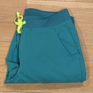 FIGS Womens Zamora Jogger Scrub Pants Teal w/ Bright Yellow Drawstring Size M/P